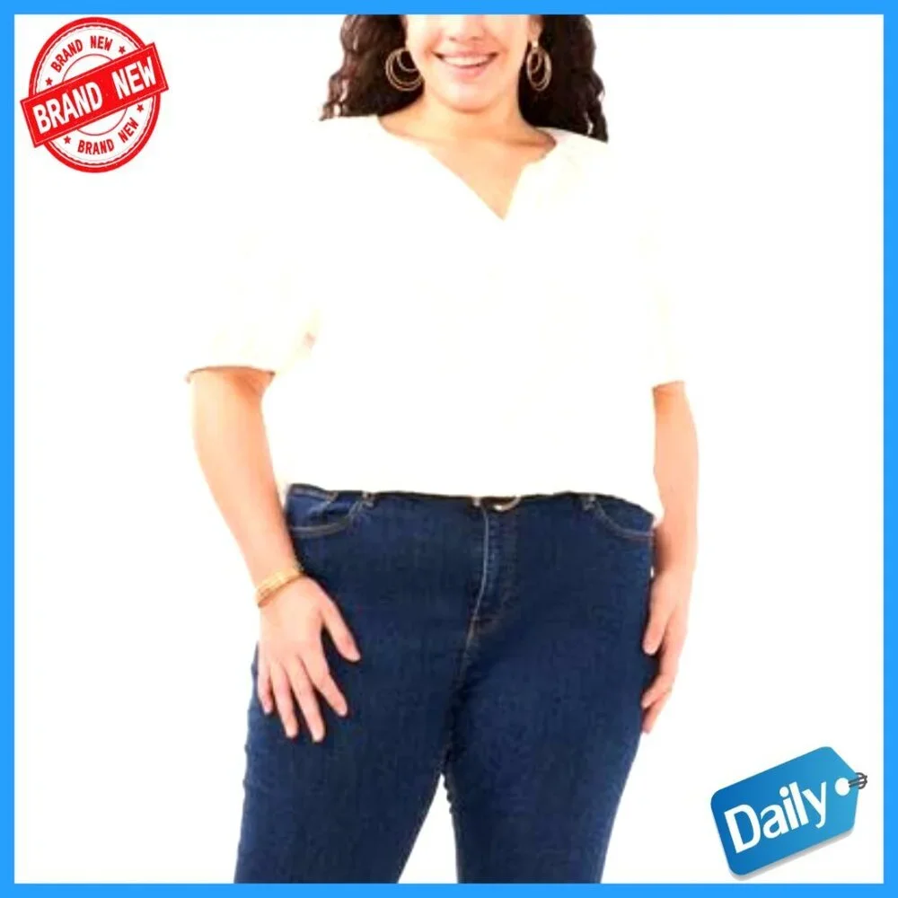 Plus-Size Ruching V-Neck Blouse Cotton Loose Fit Casual